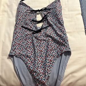 J. Crew Floral and Striped One Piece Swimsuit